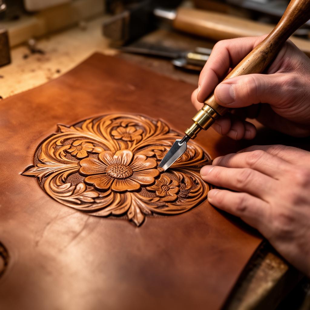Hand-tooling Sheridan-style florals into vegetable-tanned leather